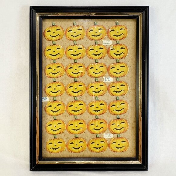 Vintage Halloween Sheet Of 28 Die Cut Pumpkins Germany L & B 32521 Framed - Picture 1 of 3
